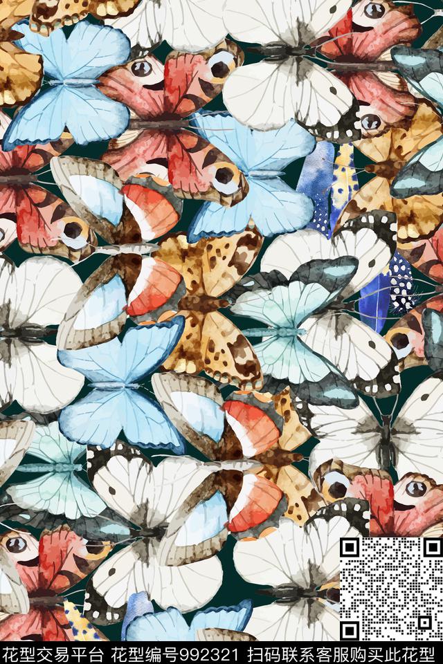 羽毛蝴蝶手绘花卉数码印花华亿平台下载（图片编号: 992321） - 瓦栏（Walan）