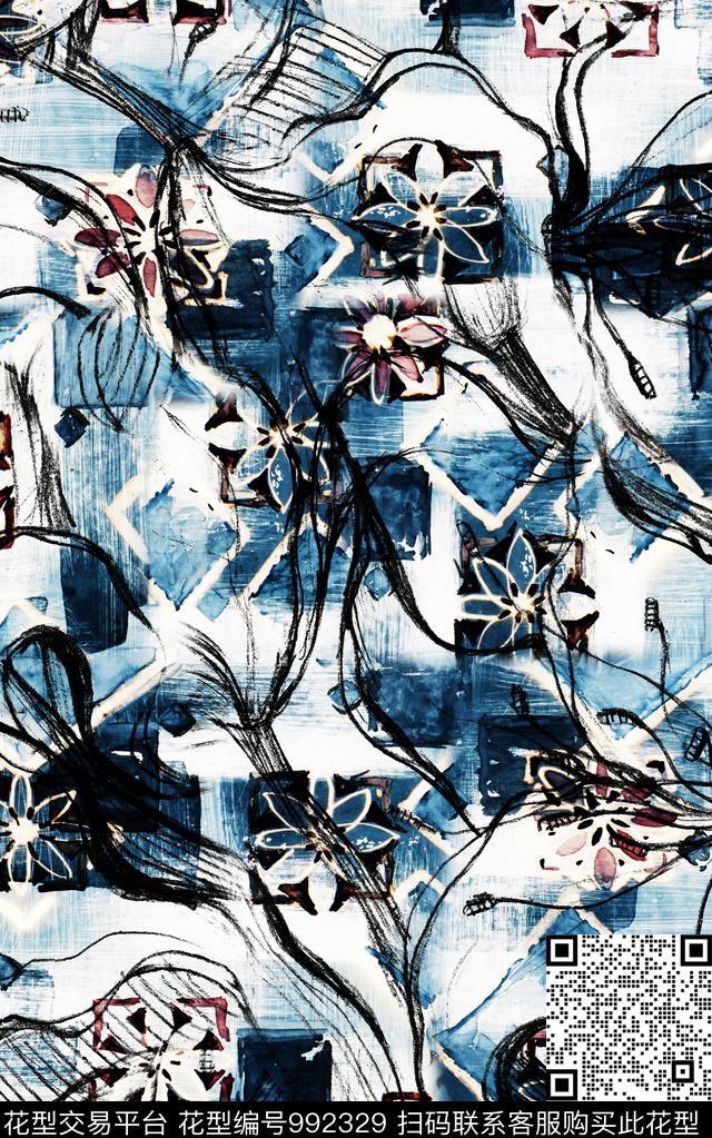 民族风抽象几何数码印花华亿平台下载（图片编号: 992329） - 瓦栏（Walan）