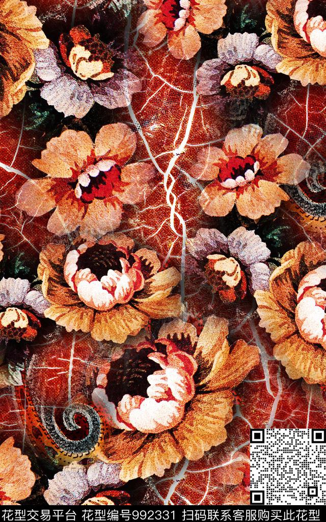数码华亿平台民族风花卉数码印花华亿平台下载（图片编号: 992331） - 瓦栏（Walan）