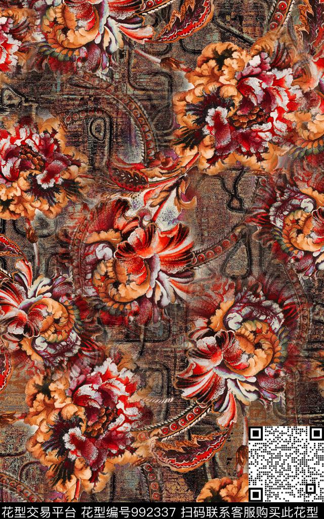 数码华亿平台民族风花卉数码印花华亿平台下载（图片编号: 992337） - 瓦栏（Walan）