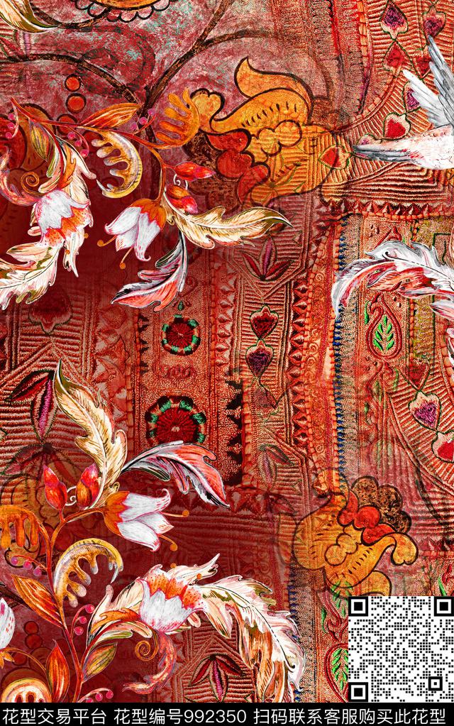 数码华亿平台民族风花卉数码印花华亿平台下载（图片编号: 992350） - 瓦栏（Walan）