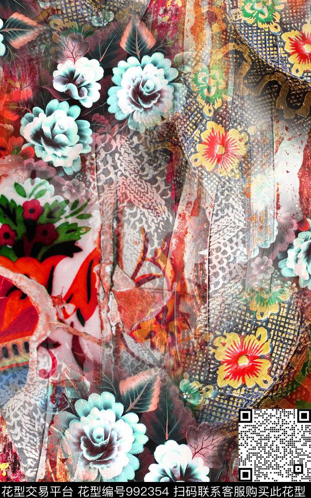 数码华亿平台民族风花卉数码印花华亿平台下载（图片编号: 992354） - 瓦栏（Walan）