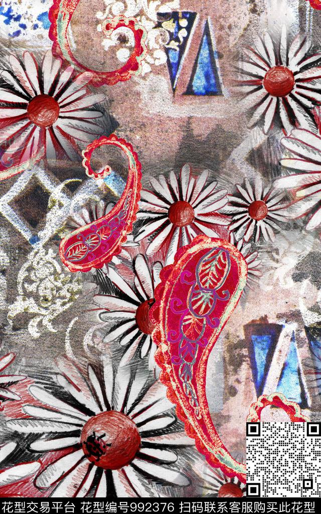 数码华亿平台民族风花卉数码印花华亿平台下载（图片编号: 992376） - 瓦栏（Walan）