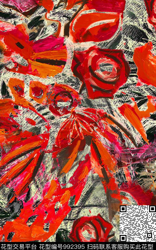 数码华亿平台抽象笔触数码印花华亿平台下载（图片编号: 992395） - 瓦栏（Walan）