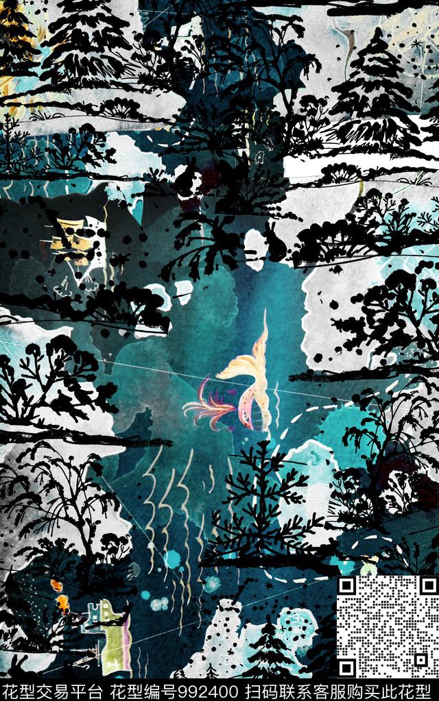 数码华亿平台抽象笔触数码印花华亿平台下载（图片编号: 992400） - 瓦栏（Walan）