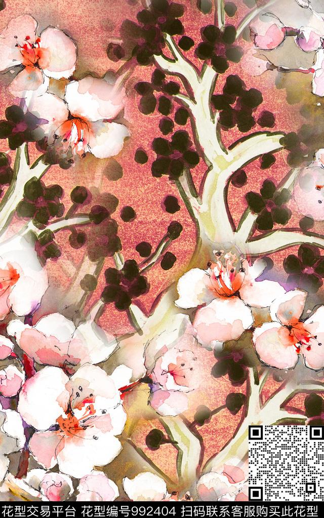 数码华亿平台花卉水彩花卉数码印花华亿平台下载（图片编号: 992404） - 瓦栏（Walan）
