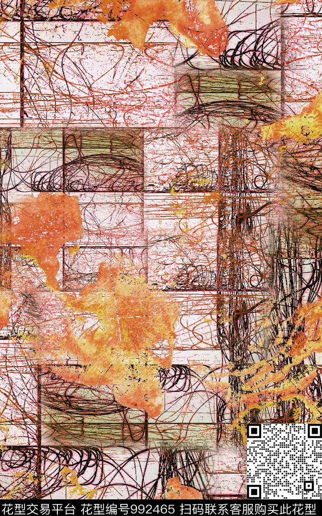 肌理抽象笔触数码印花华亿平台下载（图片编号: 992465） - 瓦栏（Walan）