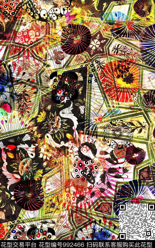 民族风抽象几何数码印花华亿平台下载（图片编号: 992466） - 瓦栏（Walan）