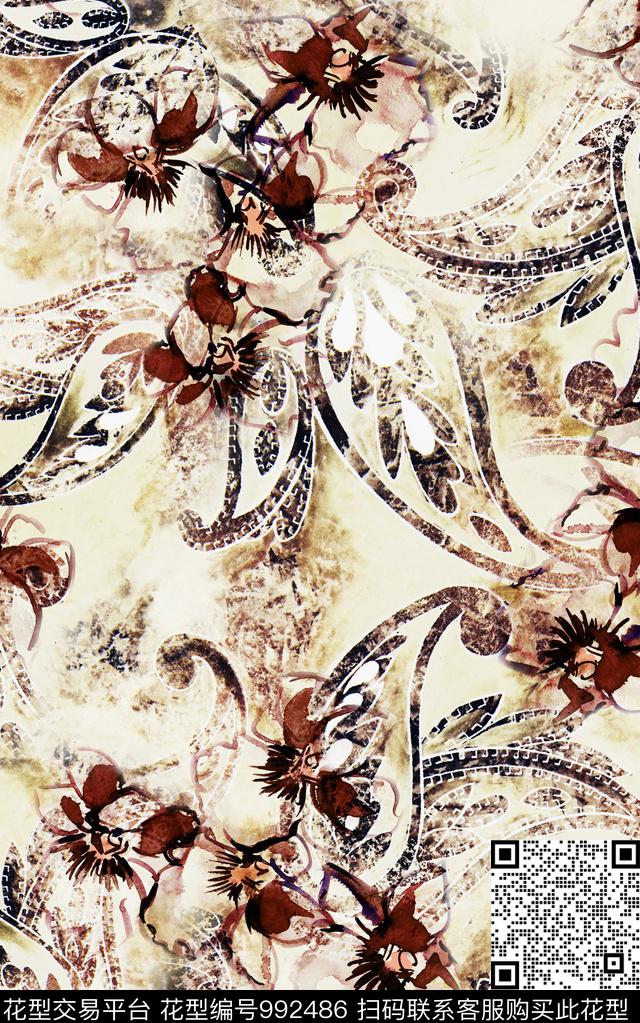 民族风抽象几何数码印花华亿平台下载（图片编号: 992486） - 瓦栏（Walan）