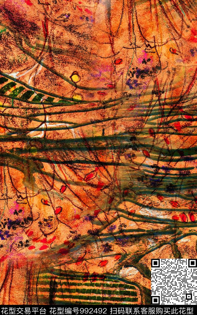 肌理抽象笔触数码印花华亿平台下载（图片编号: 992492） - 瓦栏（Walan）