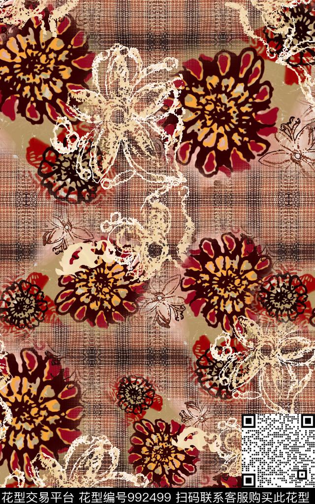 数码华亿平台水彩花卉花卉数码印花华亿平台下载（图片编号: 992499） - 瓦栏（Walan）