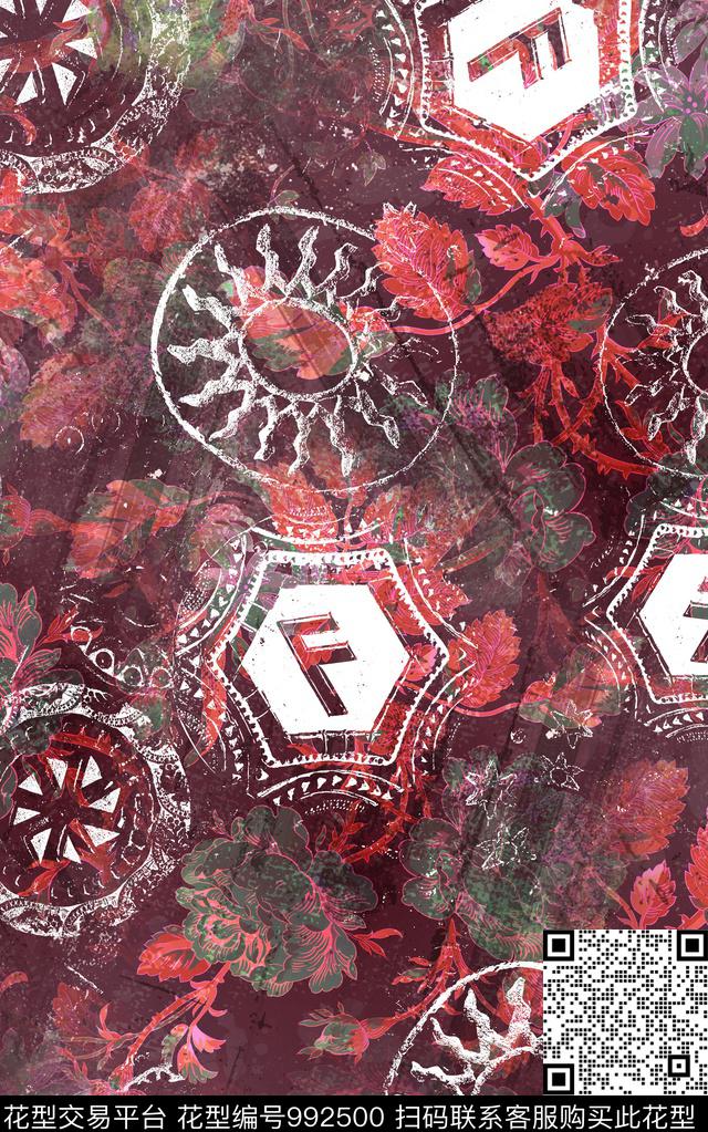 数码华亿平台民族风线条数码印花华亿平台下载（图片编号: 992500） - 瓦栏（Walan）