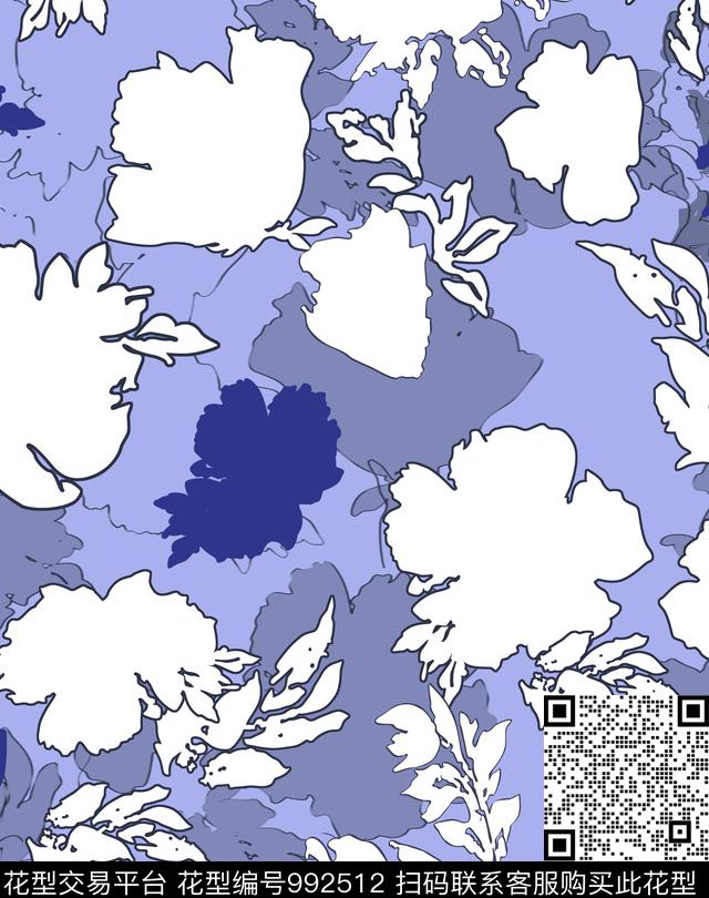 数码华亿平台线条花卉抽象花卉数码印花华亿平台下载（图片编号: 992512） - 瓦栏（Walan）