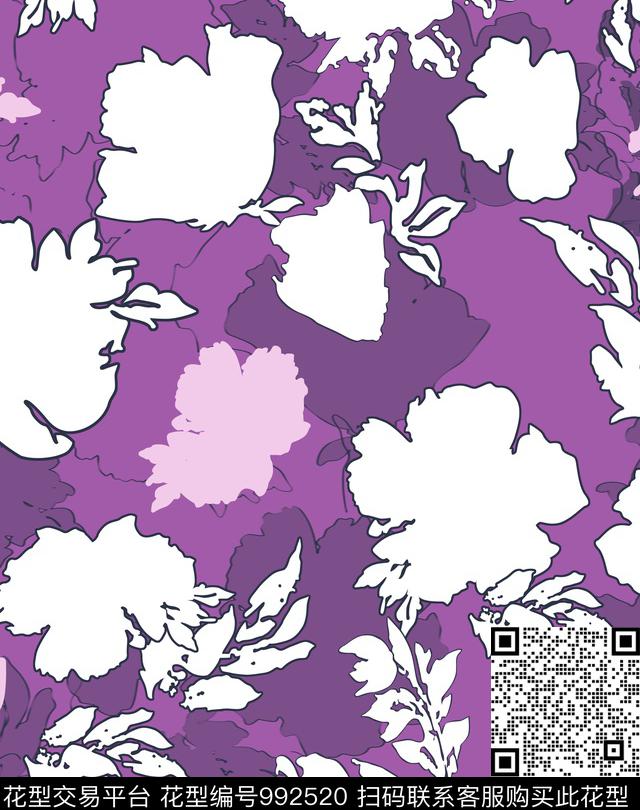 数码华亿平台线条花卉抽象花卉数码印花华亿平台下载（图片编号: 992520） - 瓦栏（Walan）