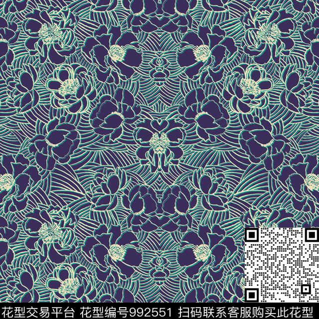 花卉女装大牌风传统印花华亿平台下载（图片编号: 992551） - 瓦栏（Walan）