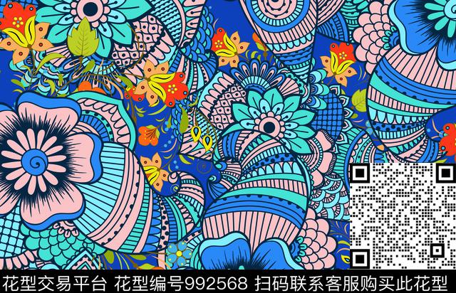 数码华亿平台抽象花卉传统印花华亿平台下载（图片编号: 992568） - 瓦栏（Walan）
