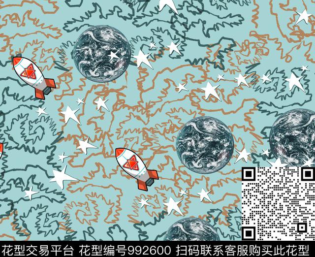 线条地球星空数码印花华亿平台下载（图片编号: 992600） - 瓦栏（Walan）