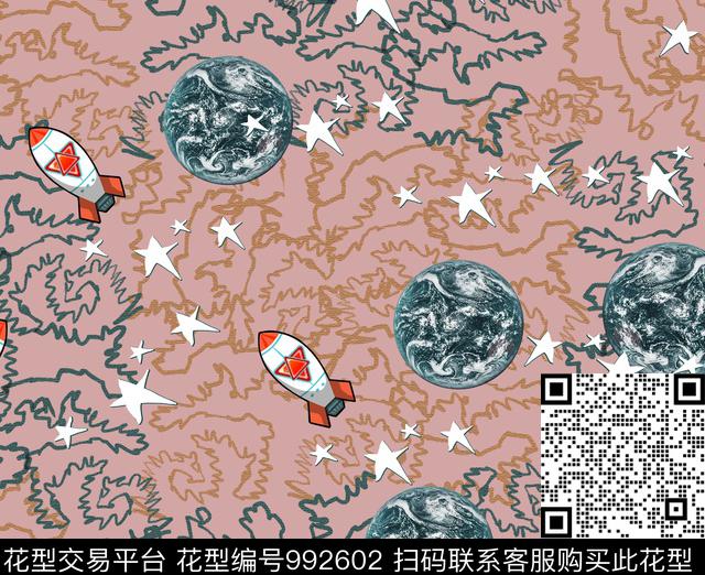 线条地球星空数码印花华亿平台下载（图片编号: 992602） - 瓦栏（Walan）