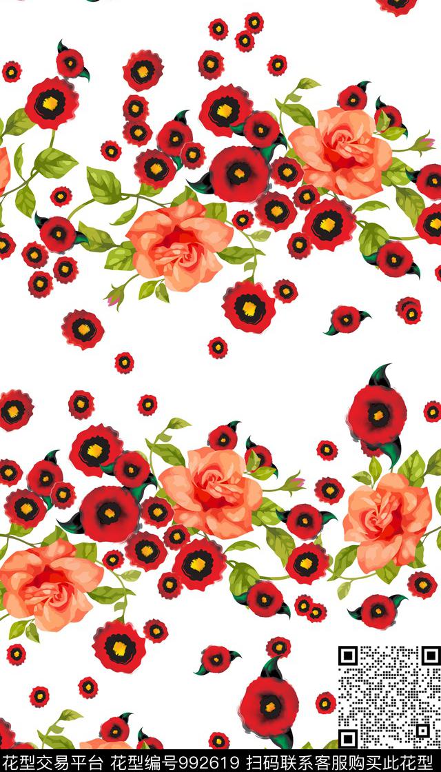 花卉玫瑰花裙装印花数码印花华亿平台下载（图片编号: 992619） - 瓦栏（Walan）