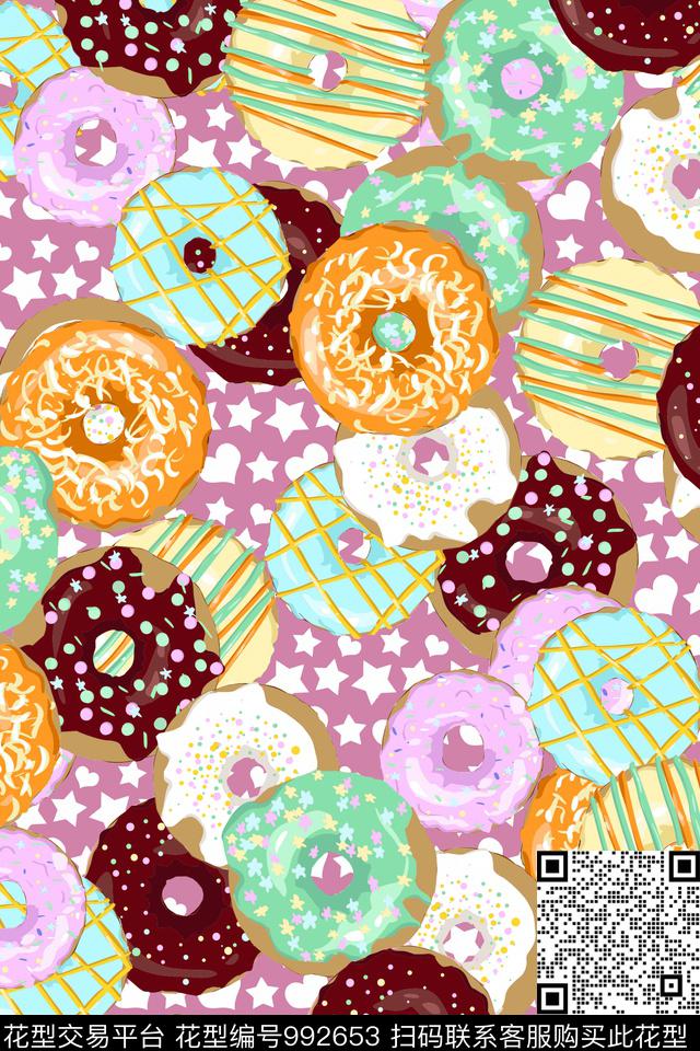 矢量甜甜圈爱心数码印花华亿平台下载（图片编号: 992653） - 瓦栏（Walan）