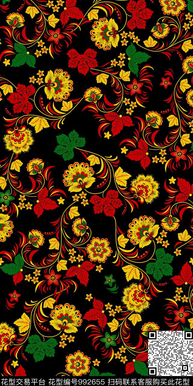 数码华亿平台复古民族花纹数码印花华亿平台下载（图片编号: 992655） - 瓦栏（Walan）