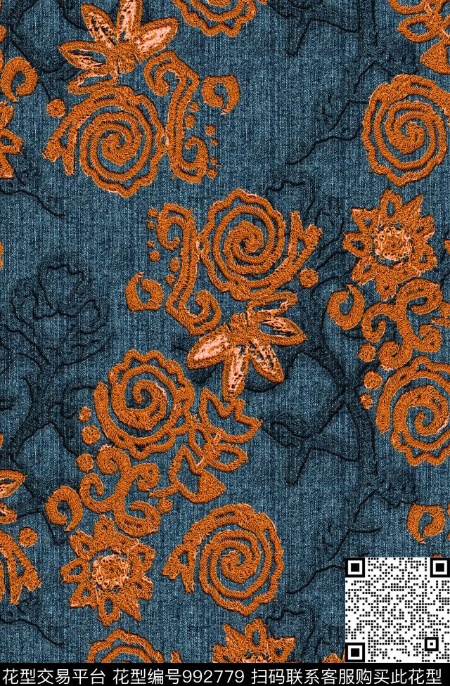数码华亿平台牛仔花卉数码印花华亿平台下载（图片编号: 992779） - 瓦栏（Walan）