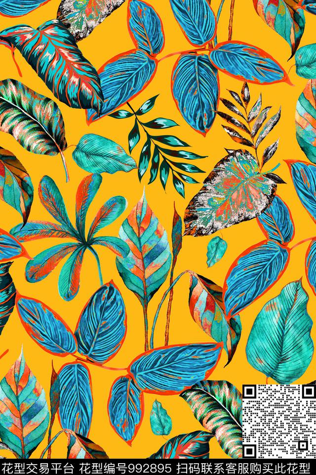 植物抽象绿植树叶数码印花华亿平台下载（图片编号: 992895） - 瓦栏（Walan）