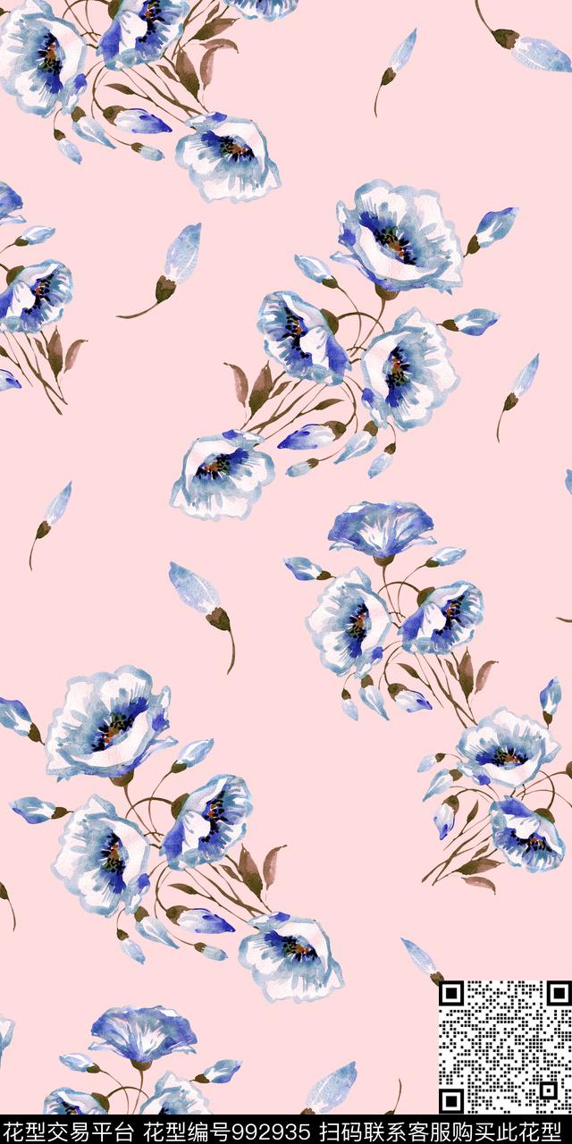小碎花清爽底花卉满版散花数码印花华亿平台下载（图片编号: 992935） - 瓦栏（Walan）