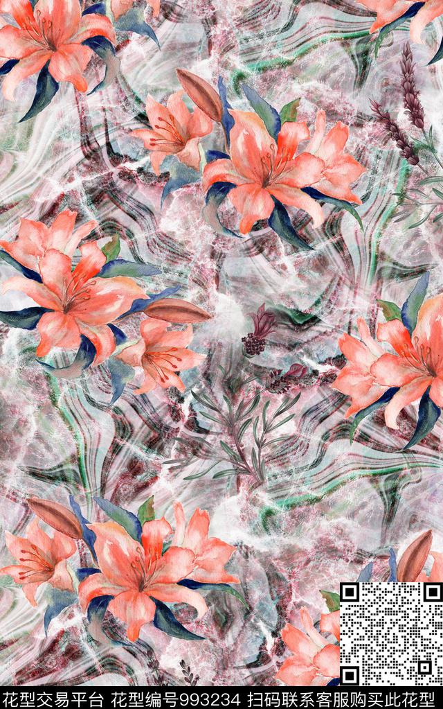 民族风抽象花卉数码印花华亿平台下载（图片编号: 993234） - 瓦栏（Walan）
