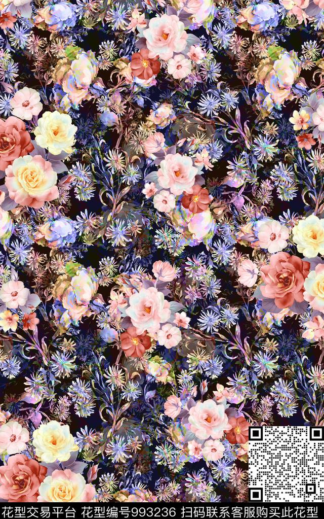 民族风抽象花卉数码印花华亿平台下载（图片编号: 993236） - 瓦栏（Walan）
