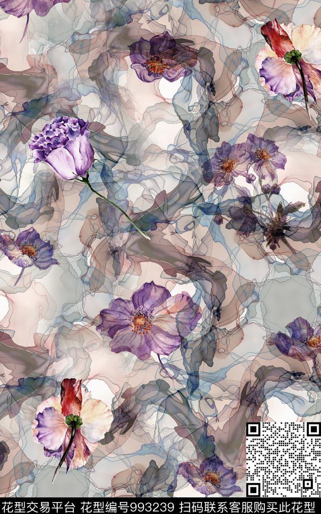 民族风抽象花卉数码印花华亿平台下载（图片编号: 993239） - 瓦栏（Walan）
