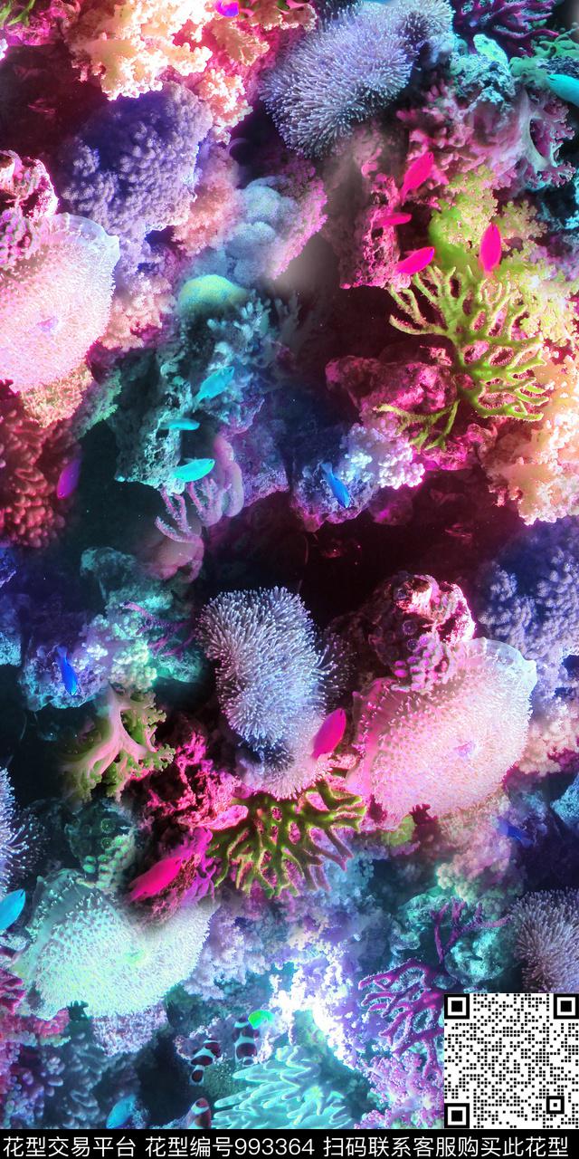 珊瑚炫彩底纹抽象底纹数码印花华亿平台下载（图片编号: 993364） - 瓦栏（Walan）