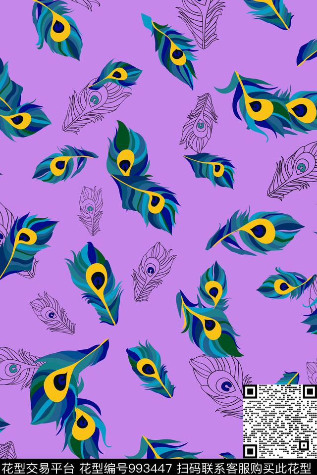 矢量趣味孔雀毛数码印花华亿平台下载（图片编号: 993447） - 瓦栏（Walan）