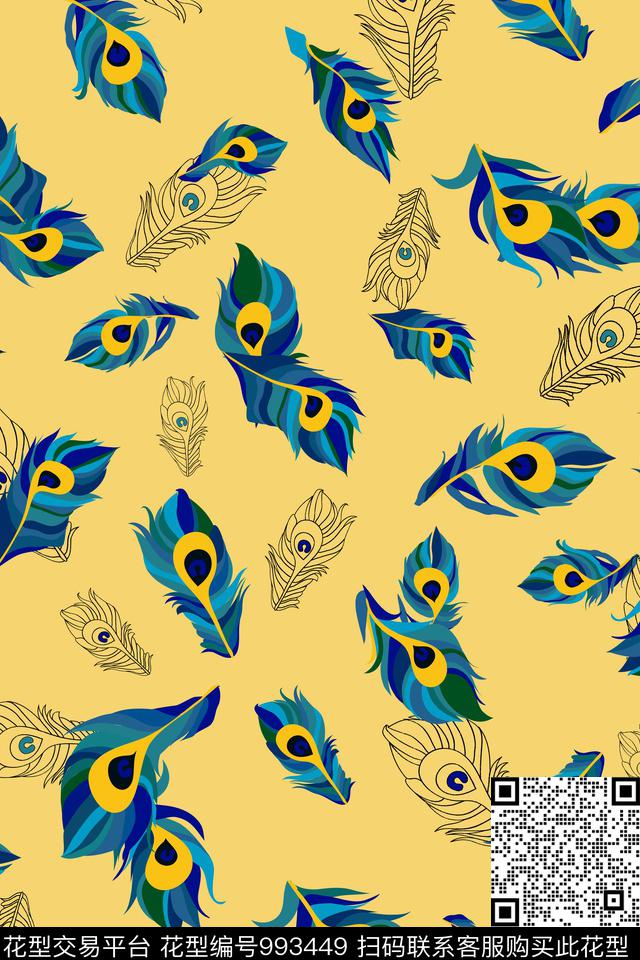 矢量趣味孔雀毛数码印花华亿平台下载（图片编号: 993449） - 瓦栏（Walan）
