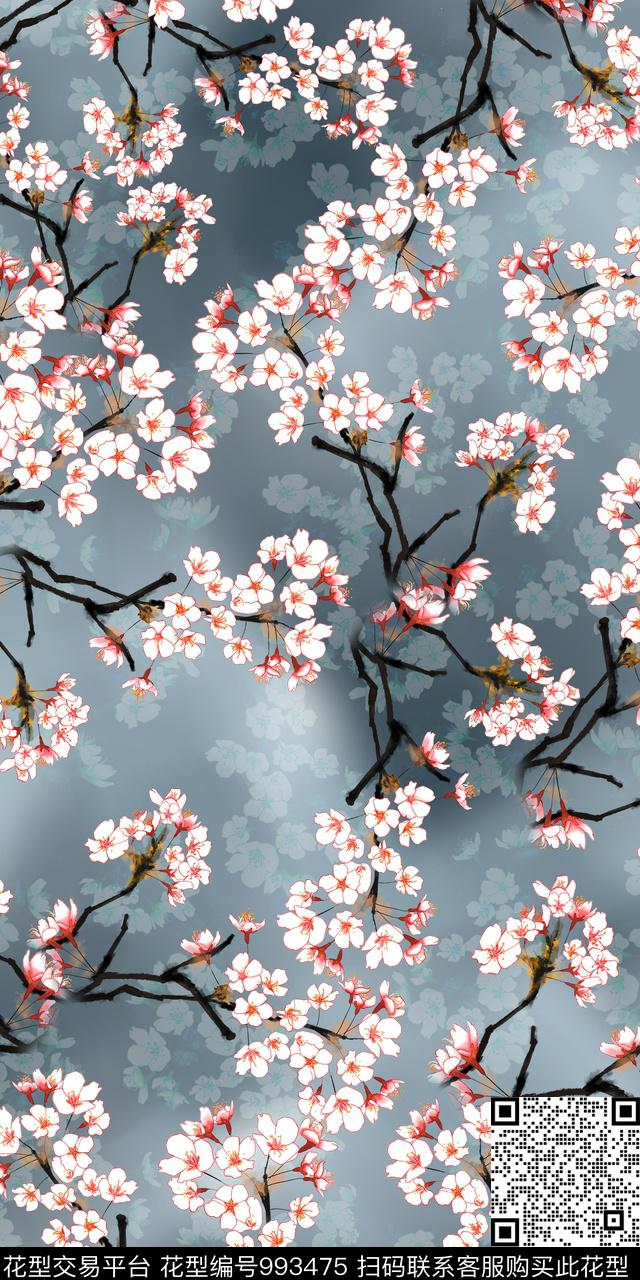 数码华亿平台手绘花卉女装数码印花华亿平台下载（图片编号: 993475） - 瓦栏（Walan）