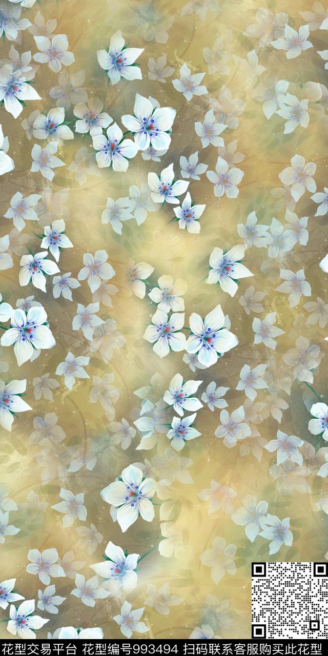 数码华亿平台手绘花卉女装数码印花华亿平台下载（图片编号: 993494） - 瓦栏（Walan）