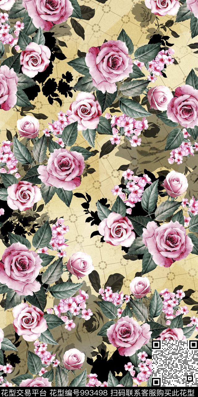 数码华亿平台手绘花卉女装数码印花华亿平台下载（图片编号: 993498） - 瓦栏（Walan）