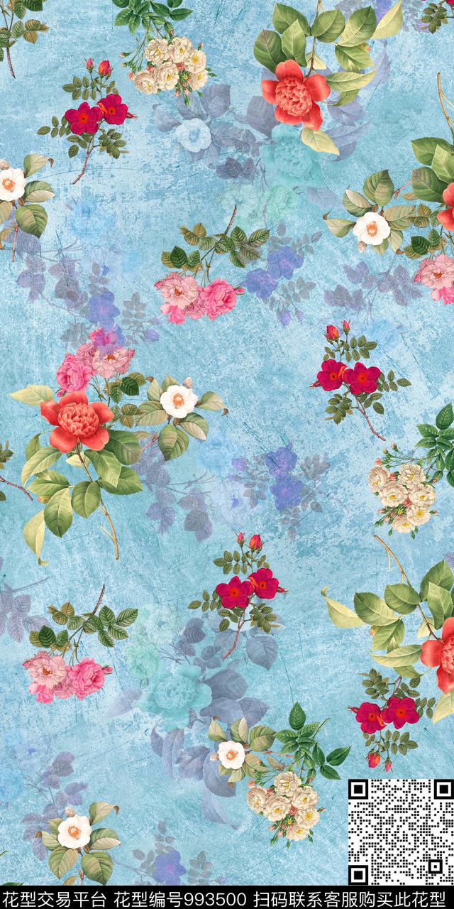 小碎花手绘花卉麻布风格数码印花华亿平台下载（图片编号: 993500） - 瓦栏（Walan）