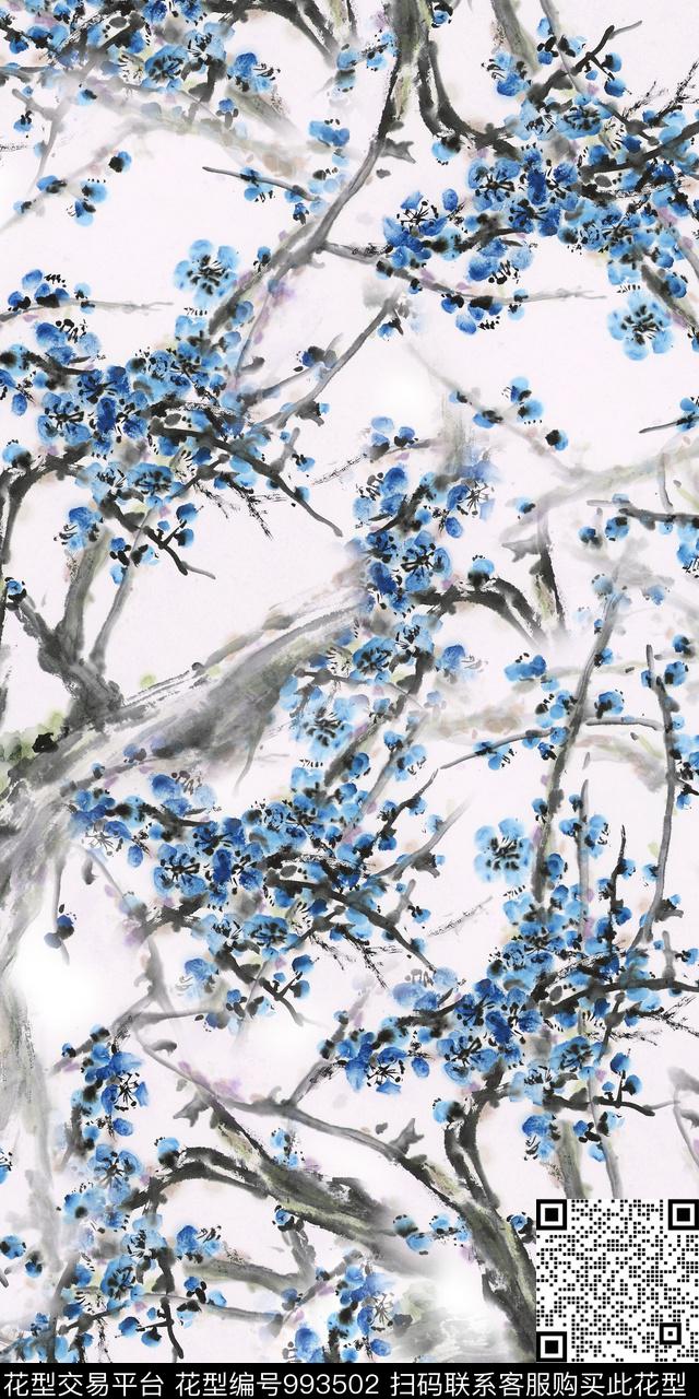 小碎花梅花手绘花卉数码印花华亿平台下载（图片编号: 993502） - 瓦栏（Walan）