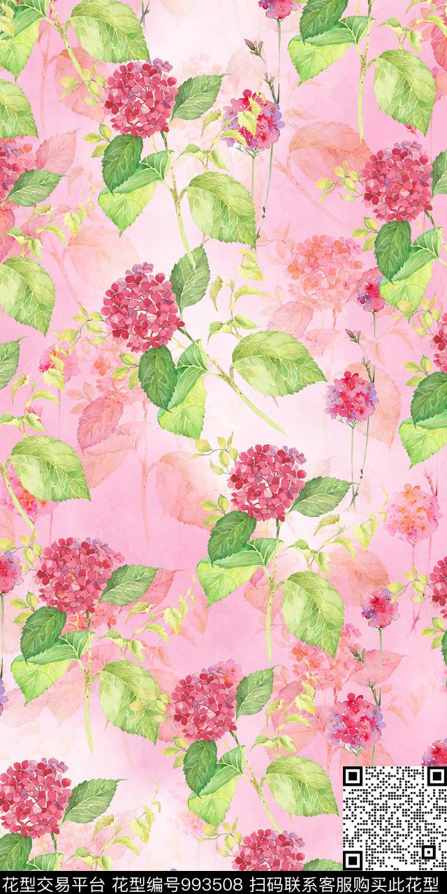 数码华亿平台手绘花卉女装数码印花华亿平台下载（图片编号: 993508） - 瓦栏（Walan）