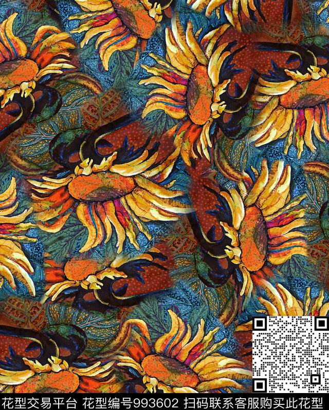 花卉向日葵民族风数码印花华亿平台下载（图片编号: 993602） - 瓦栏（Walan）