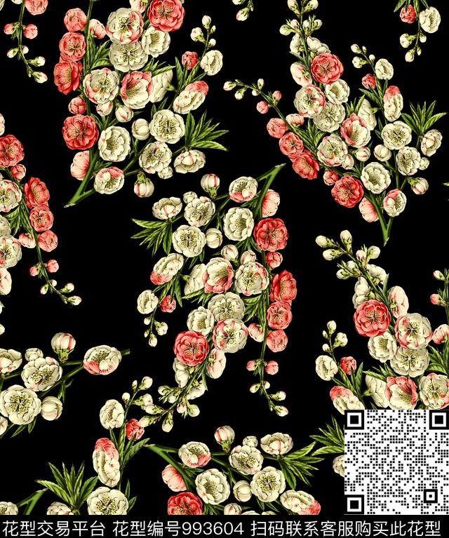 手绘花卉花卉大牌风数码印花华亿平台下载（图片编号: 993604） - 瓦栏（Walan）