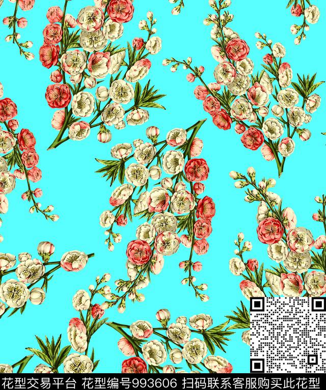 手绘花卉花卉大牌风数码印花华亿平台下载（图片编号: 993606） - 瓦栏（Walan）
