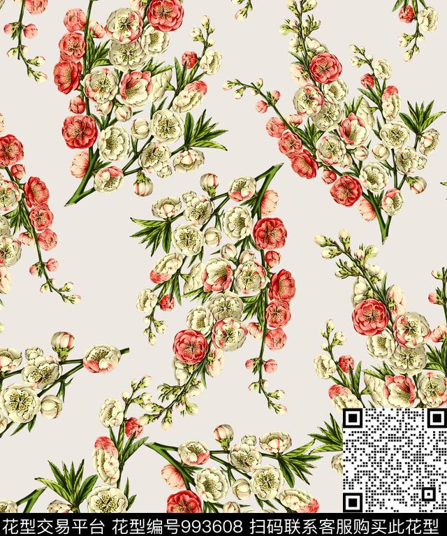 手绘花卉花卉大牌风数码印花华亿平台下载（图片编号: 993608） - 瓦栏（Walan）
