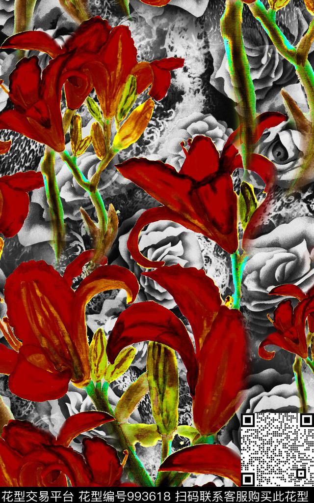 数码华亿平台民族风花卉数码印花华亿平台下载（图片编号: 993618） - 瓦栏（Walan）