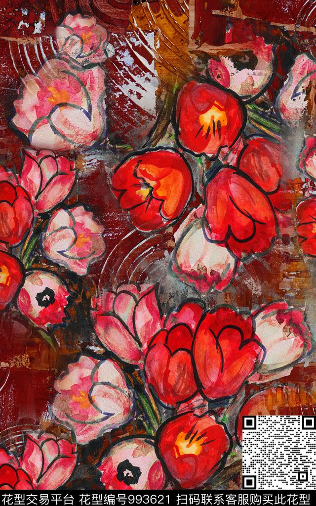 数码华亿平台民族风花卉数码印花华亿平台下载（图片编号: 993621） - 瓦栏（Walan）