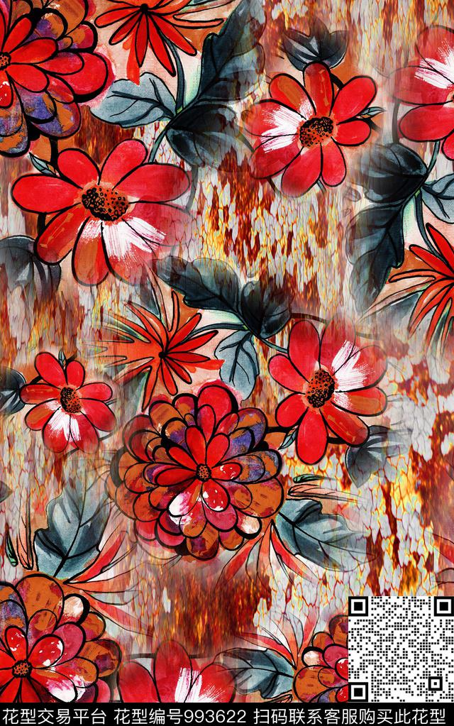 数码华亿平台民族风花卉数码印花华亿平台下载（图片编号: 993622） - 瓦栏（Walan）