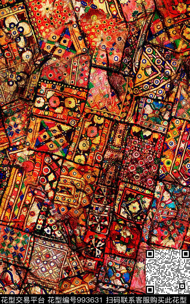 民族风抽象几何数码印花华亿平台下载（图片编号: 993631） - 瓦栏（Walan）