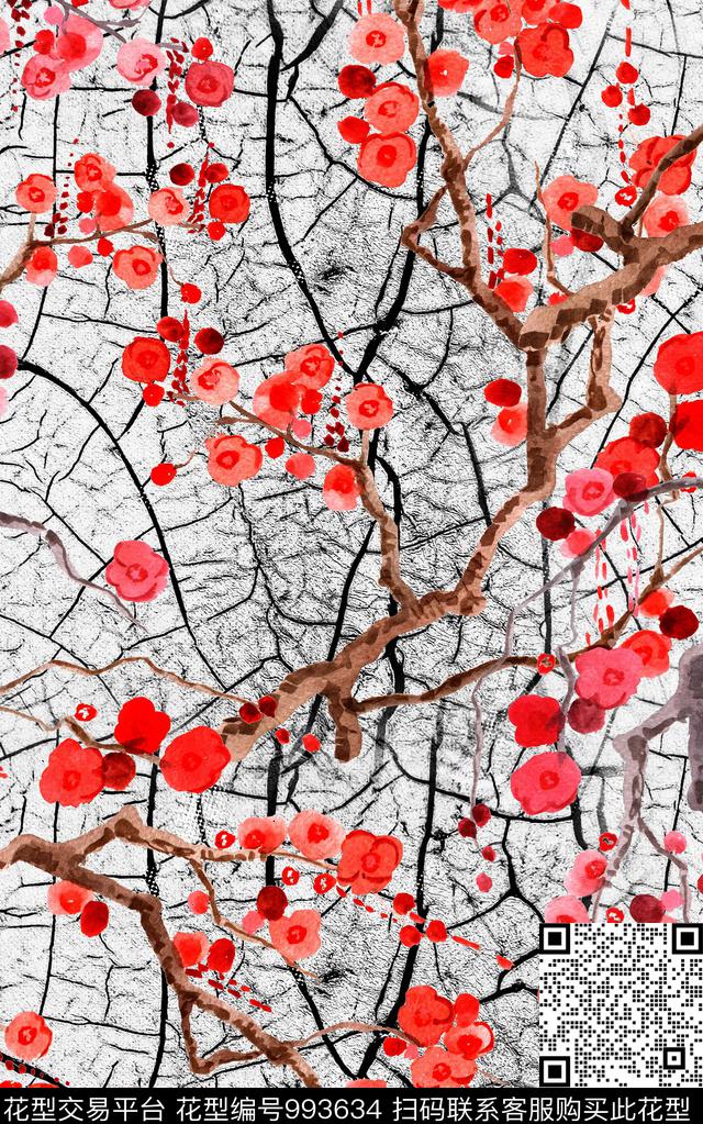 数码华亿平台花卉水墨风数码印花华亿平台下载（图片编号: 993634） - 瓦栏（Walan）