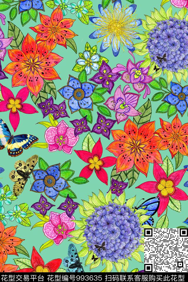 花卉几何数码印花华亿平台下载（图片编号: 993635） - 瓦栏（Walan）
